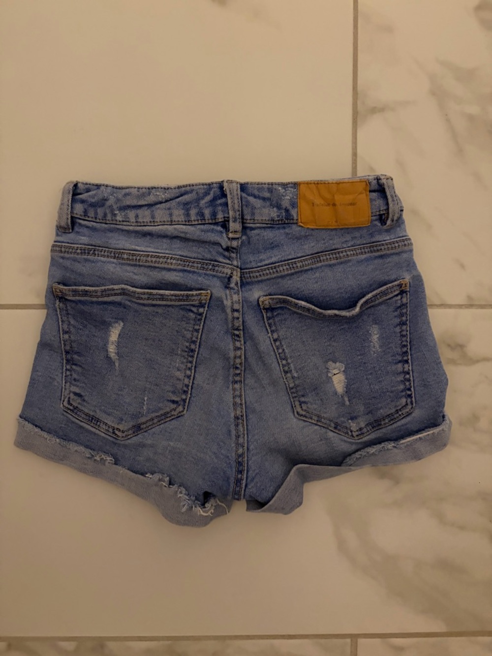 Zara Light Blue Distressed Rolled-Hem Denim Shorts - Picture 2 of 3